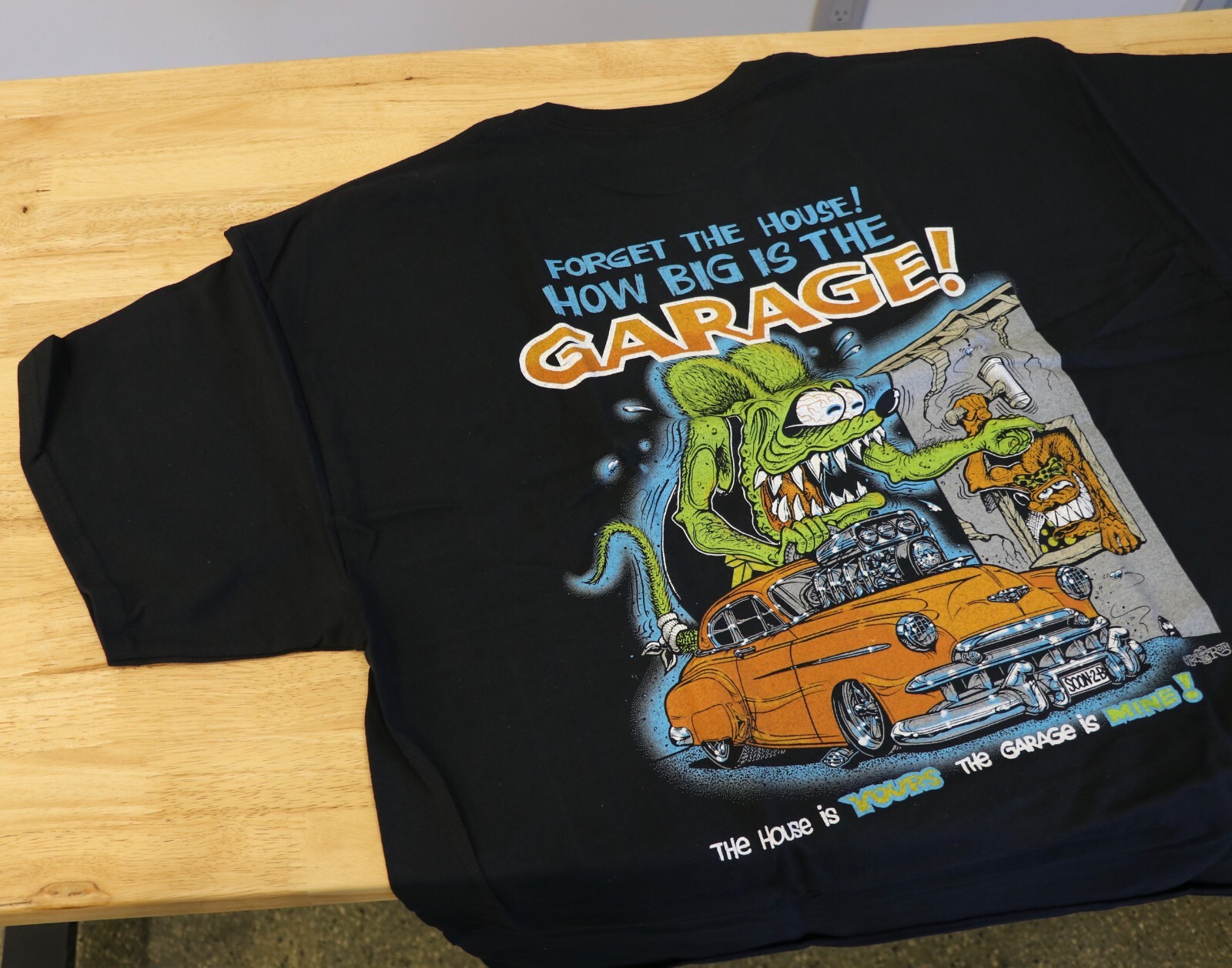 Men’s Ed Big Daddy Roth Rat Fink How Big Garage Black Cotton T-Shirt M-3XL RFB8