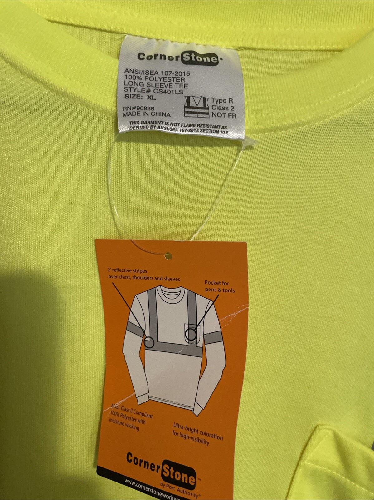 NWT CornerStone Safety Shirt XL Pocket LS Reflective ANSI 107 Class 2 CS401LS gallery