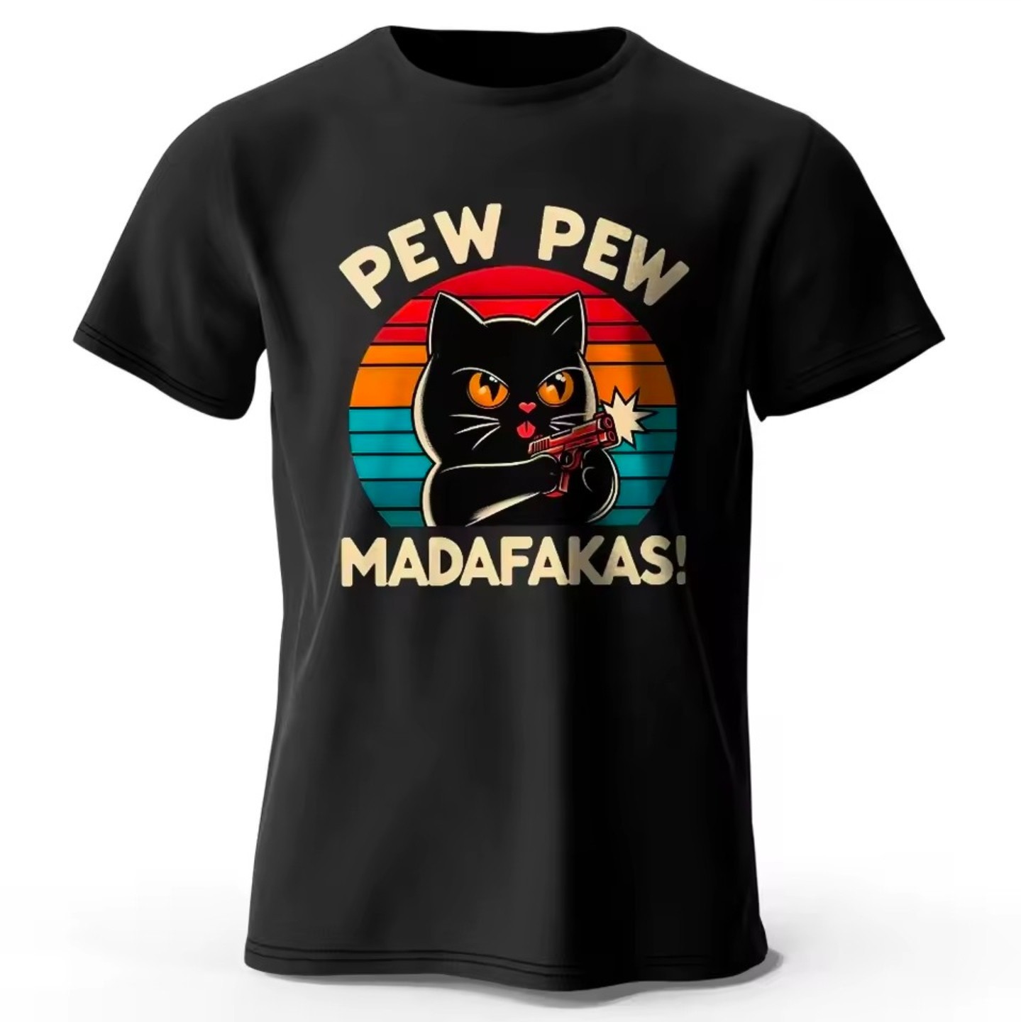 Pew Pew Madafakas T-Shirt Black Cat Saying Funny Funshirt Retro Mens New gallery