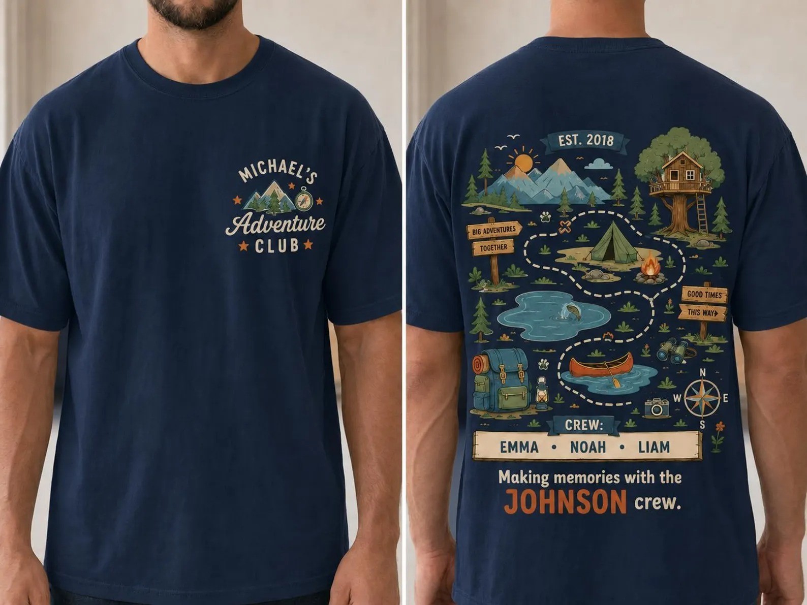 Personalized Adventure Dad Custom Outdoor Dad Tee, Kids Names Camping T-Shirt gallery
