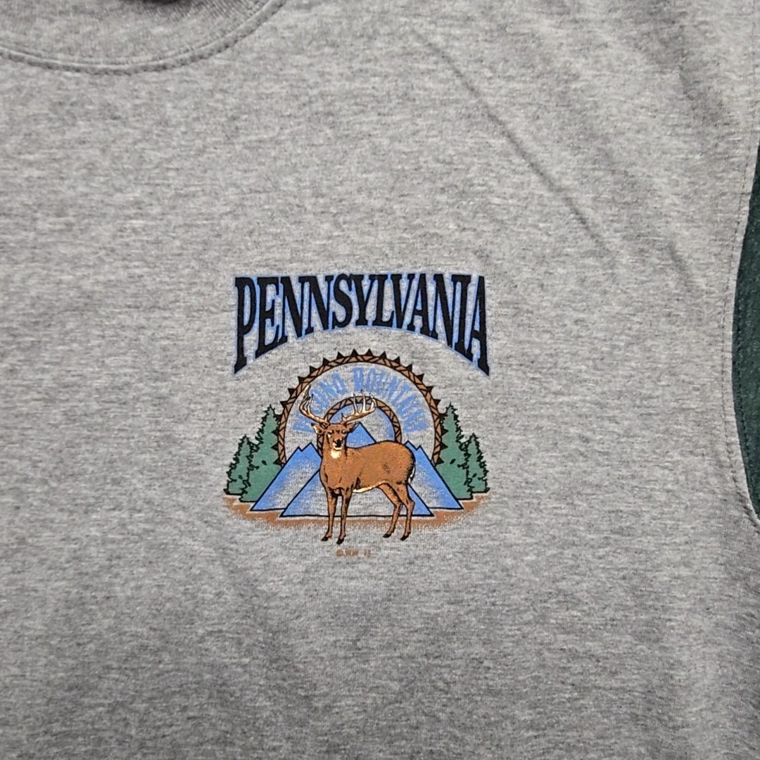 Vintage Pennsylvania Shirt Deer Nature Gray Green Mens Large Colorblock Tee gallery