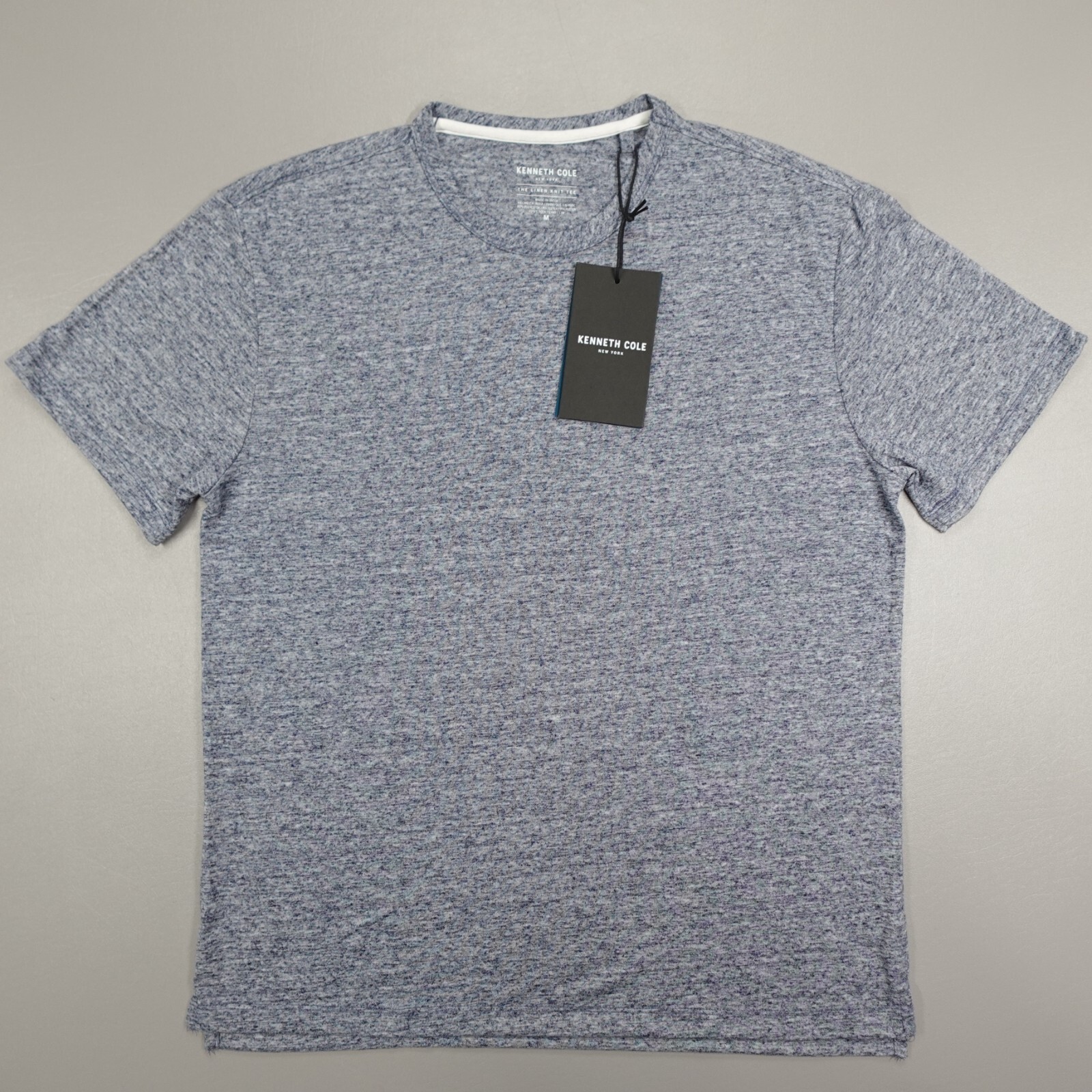 Kenneth Cole The Linen Knit Crew Neck Shirt S/S Lightweight Stretch Navy