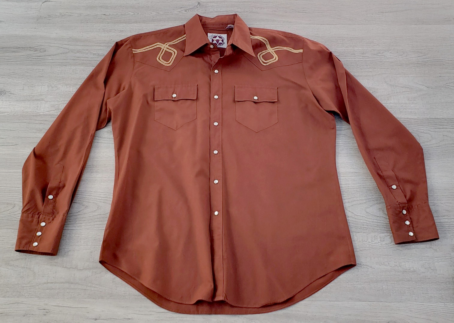 Vintage Stable Gear Western Pearl Snap Shirt L Rust Brown Cowboy Long Sleeve gallery
