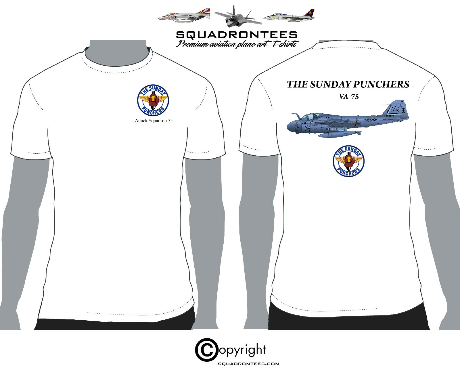 VA-75 A-6 Sunday Punchers D2 Squadron T-Shirt - USN Licensed Product gallery