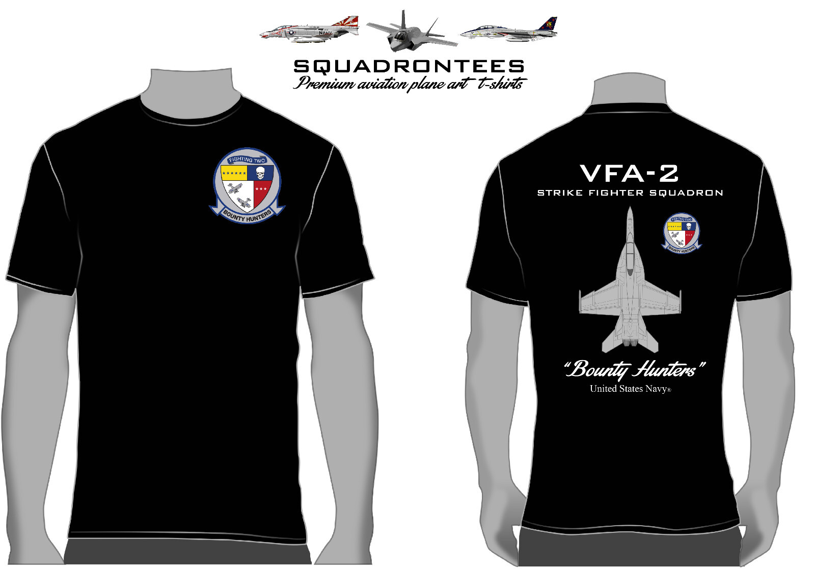 VFA-2 Bounty Hunters F/A-18 Hornet Squadron T-Shirt D4, USN Licensed Product
