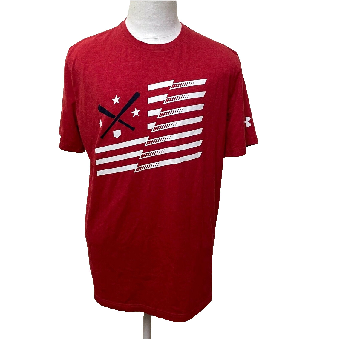 Under Armour Heatgear Loose Fit Men’s Size L Solid Red Graphic Crew-Neck T-Shirt