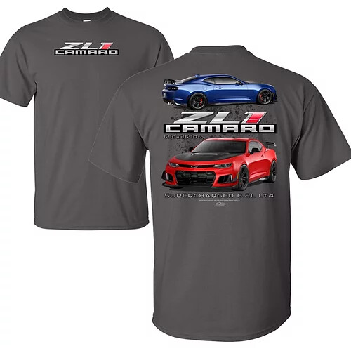 Chevy Camaro ZL1 T-Shirt – Gray w/ 2 Cars & Script Emblem