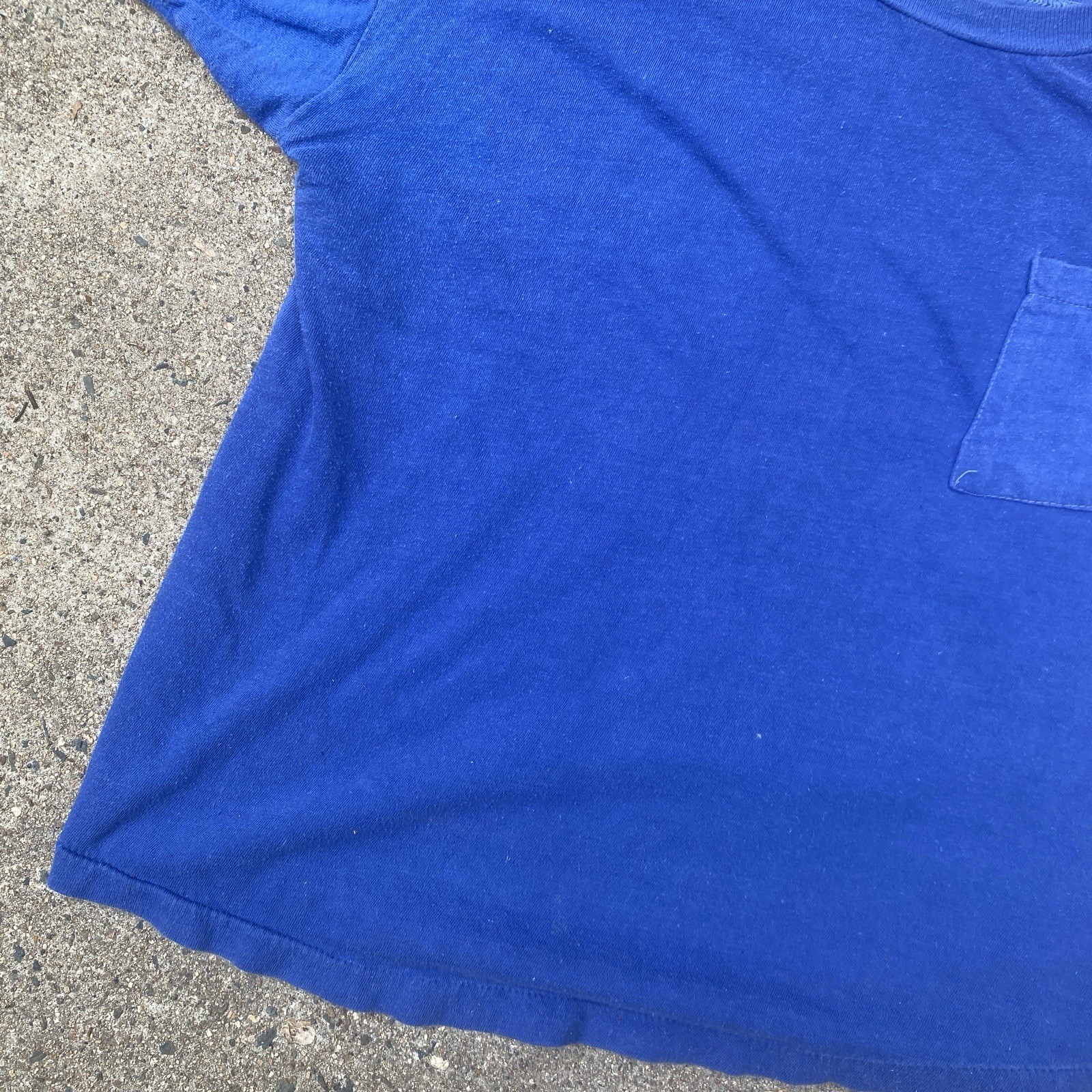 Vintage 50s 60s Blue Pocket Tee Shirt Cotton Single Stitch Blank Cropped Boxy gallery