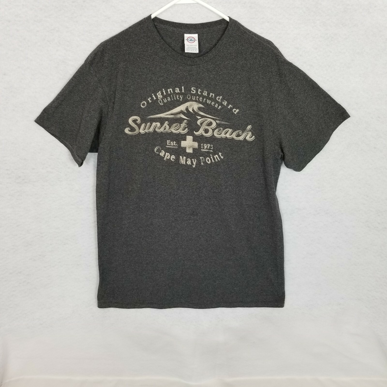 DELTA PRO WEIGHT Sunset Beach Cape May Point NJ Graphic T-Shirt ~ Gray ~ Large