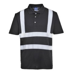Portwest Iona black reflective moisture-wicking work polo shirt size small
