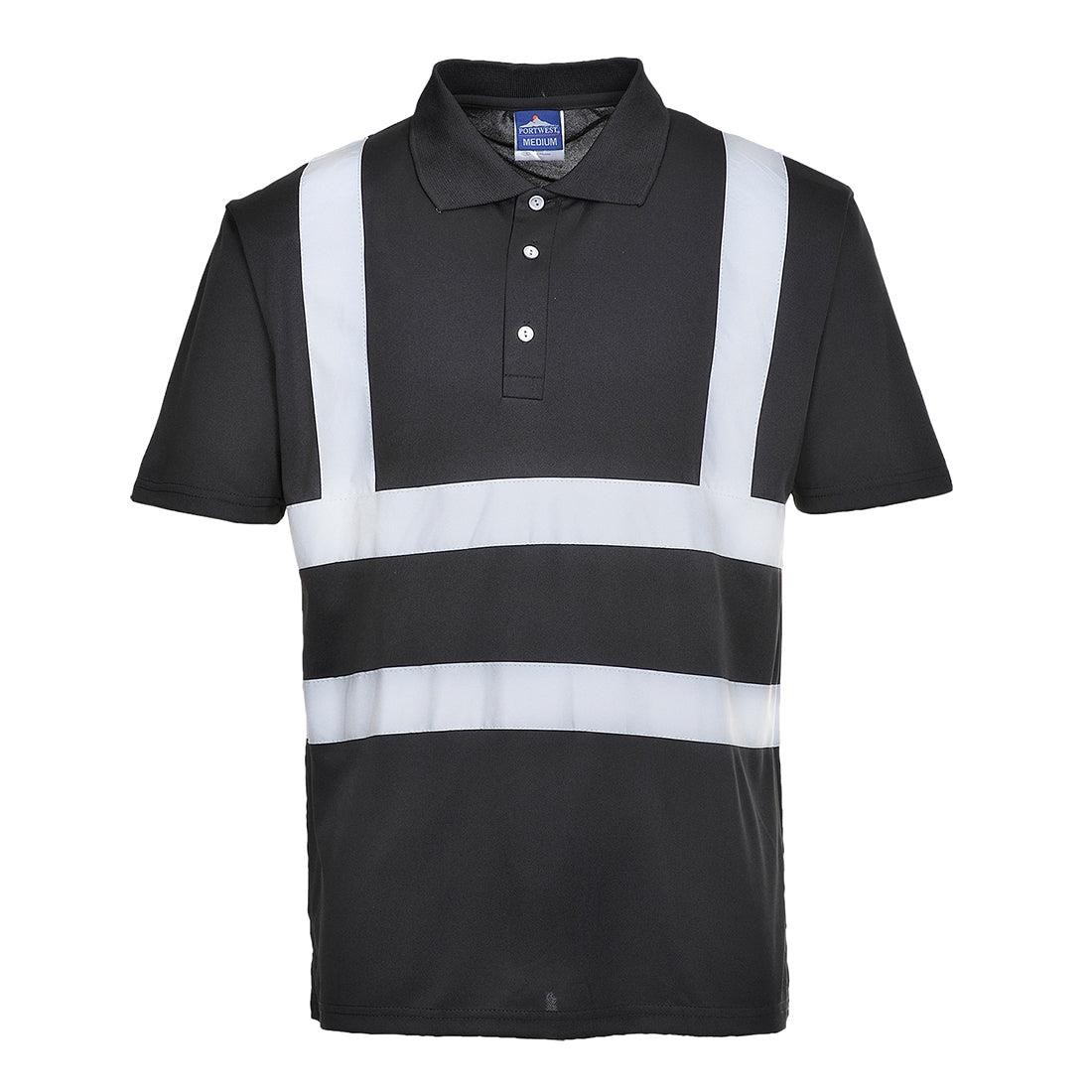 Portwest Iona black reflective moisture-wicking work polo shirt size small gallery