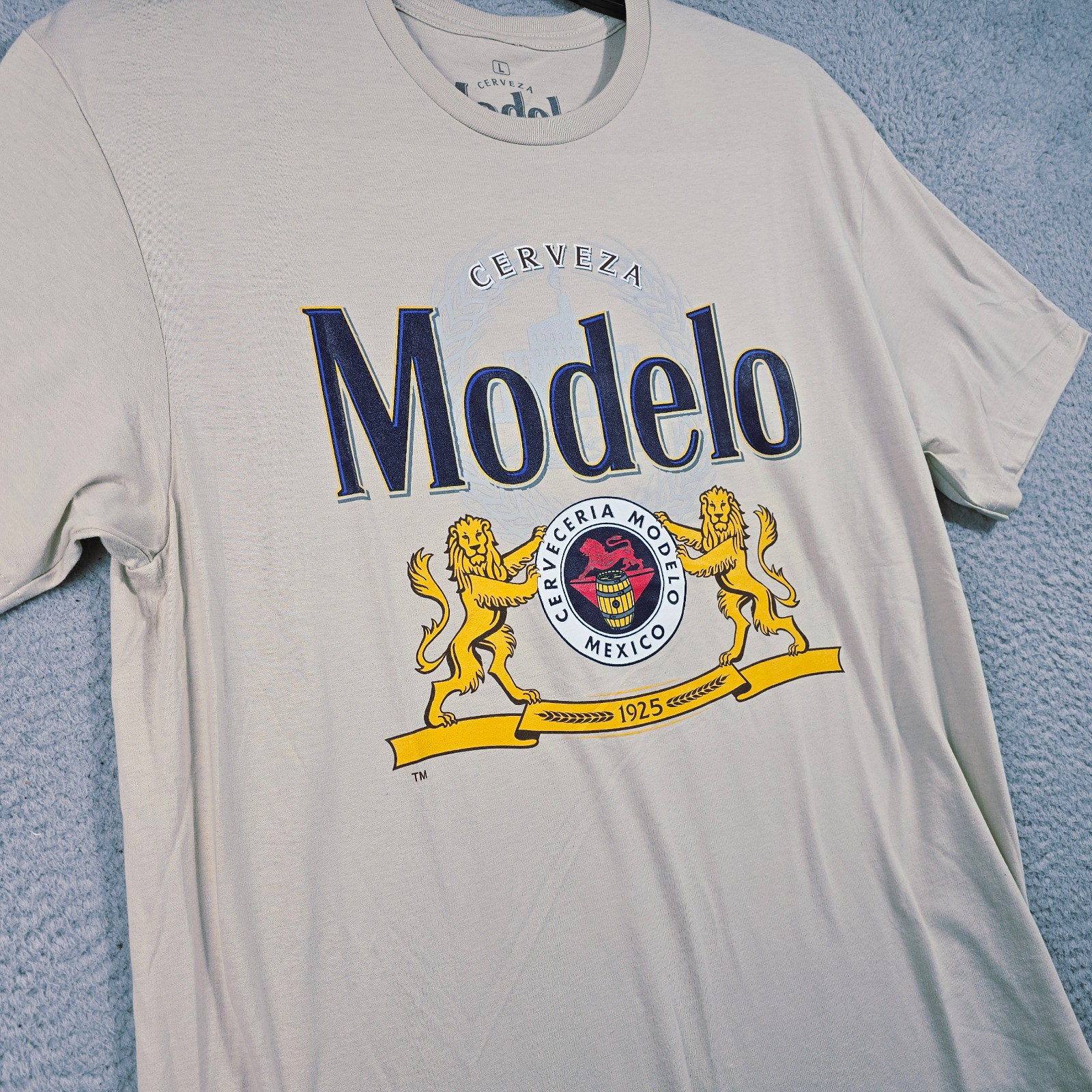 MODELO SHIRT MENS Large Beige Beer Casual Cervesa Logo Lager NWT gallery