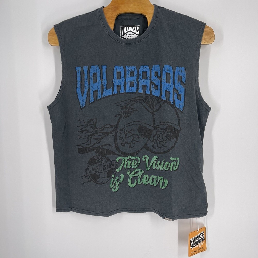 NWT Valabasas Men’s Tee Clear Views Sleeveless Top Size XXL Vintage Grey