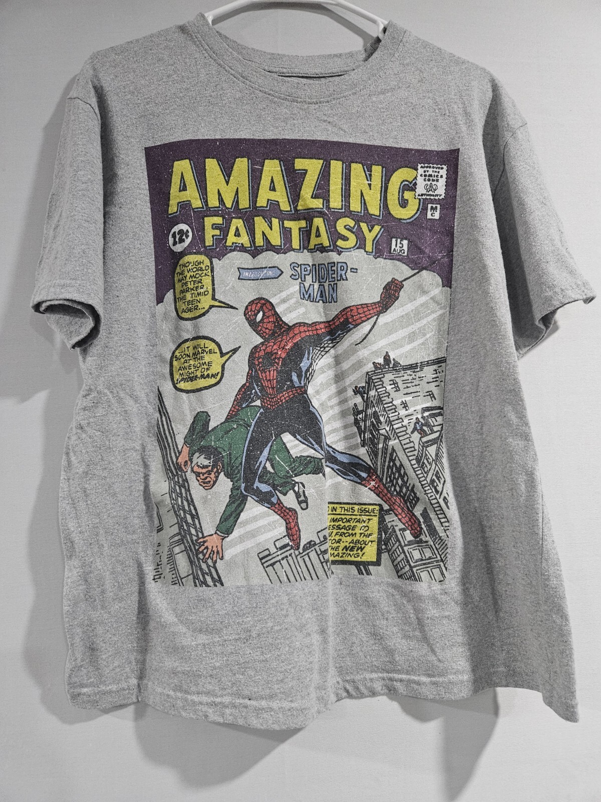 Marvel Comics Amazing Fantasy #15 Comic Book Cover Spider-Man Gray TShirts Large