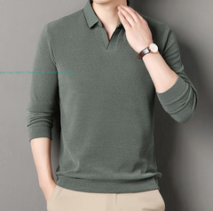 New Basic Turn-Down Collar T-Shirts Men’s Casual Long Sleeve Vintage Buttom Tops