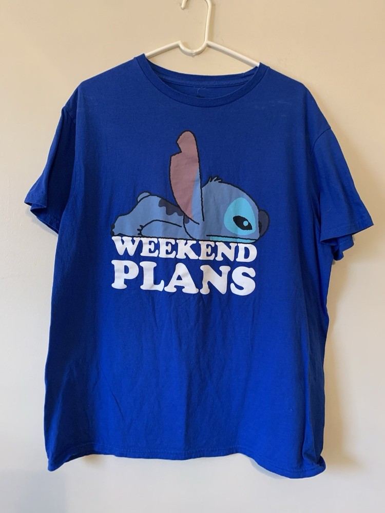 Disney Stitch Weekend Plans Men’s Tshirt Size Large In Blue 100 Cotton