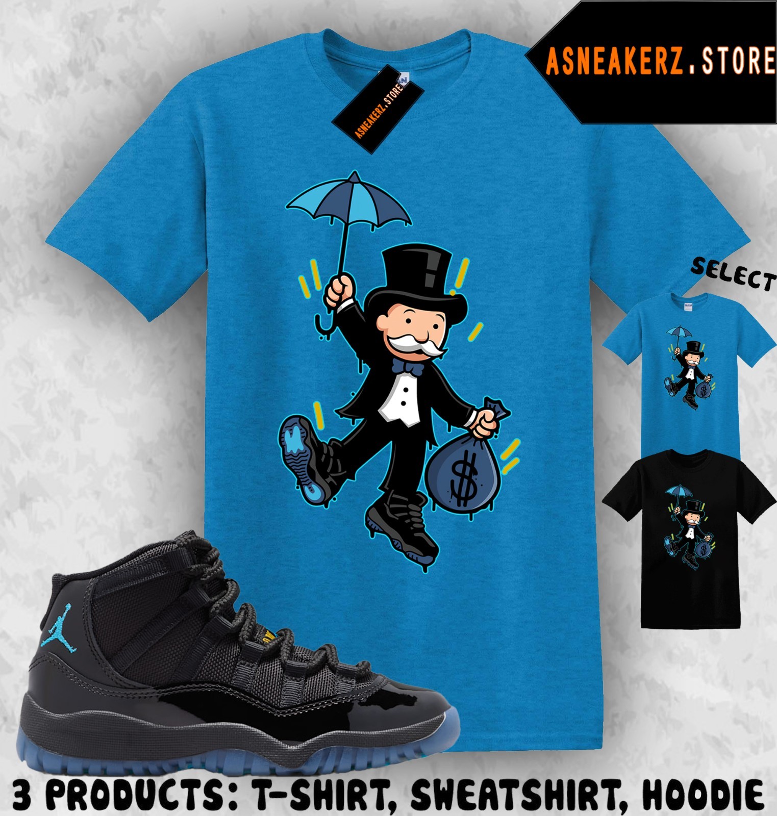 Shirt Match AJ 11 Gamma Blue 2025 Sneaker Matching Sneakerhead Monopoly T-Shirt gallery