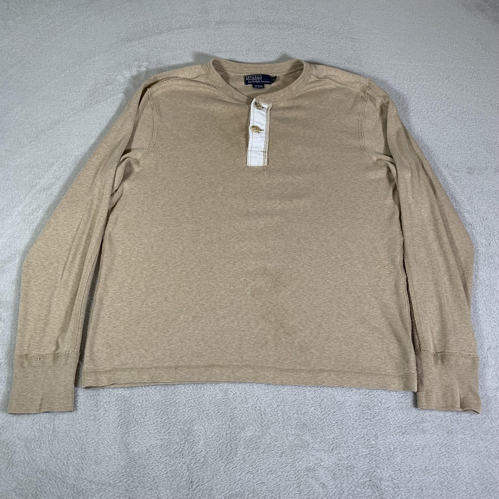 Vintage Polo Ralph Lauren Shirt Mens XL Beige Long Sleeve Henley Cotton Knit gallery