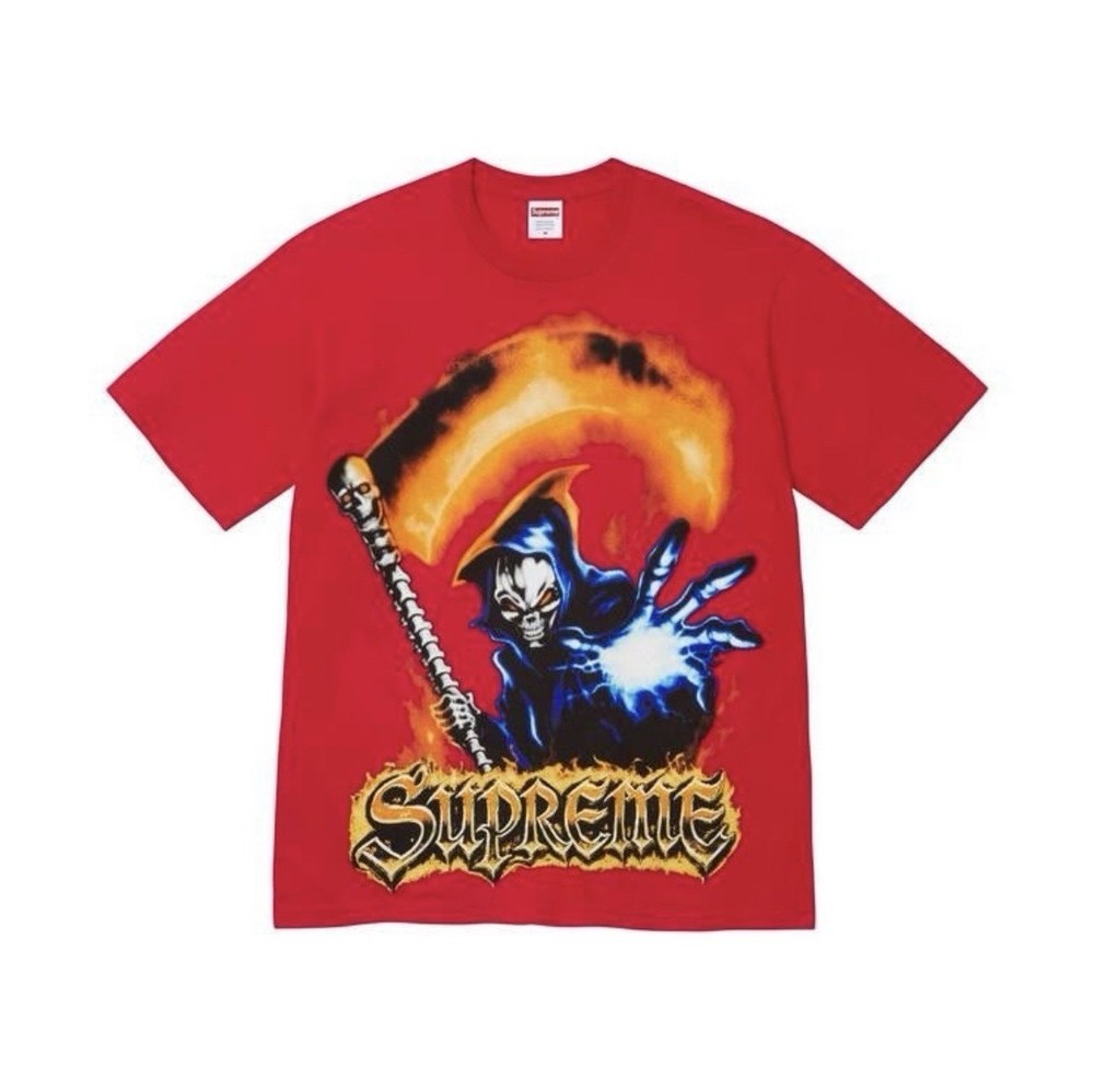 Supreme Men’s Red Grim Reaper Graphic Print Crew Neck Cotton T-Shirt Size M