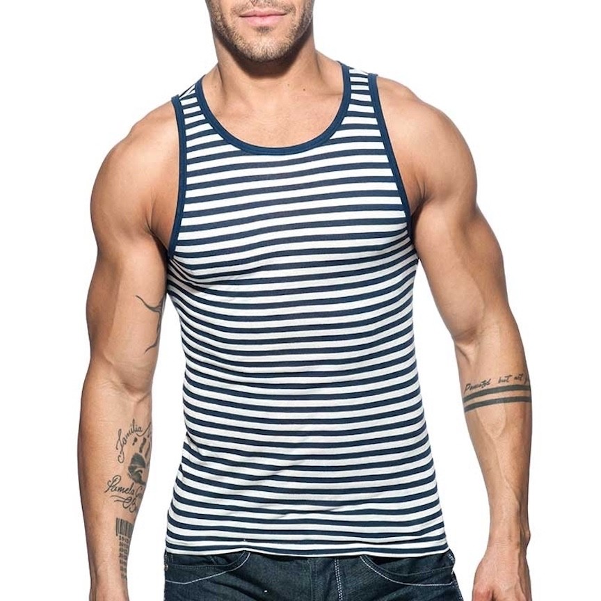 Addicted Striped Tank Top XXL runs small Gently worn Poly cotton blend no fabric gallery