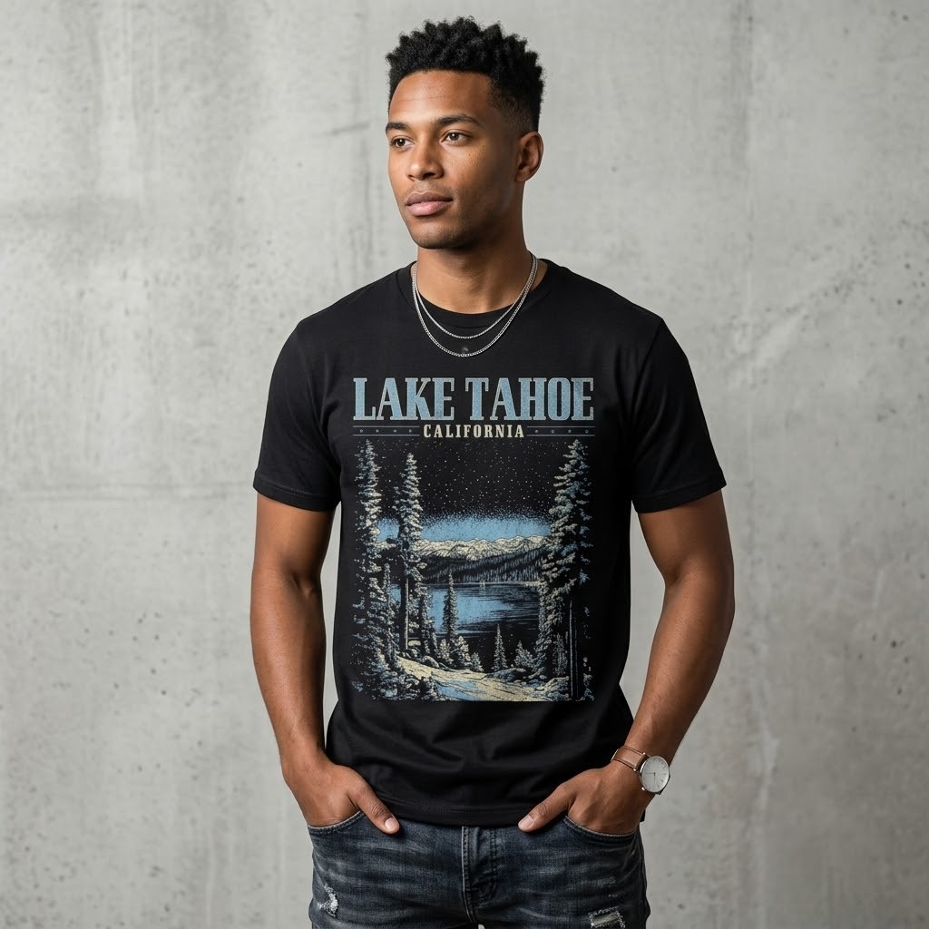 Vintage Lake Tahoe California T-Shirt - Retro Mountain and Pine Tree Nature gallery