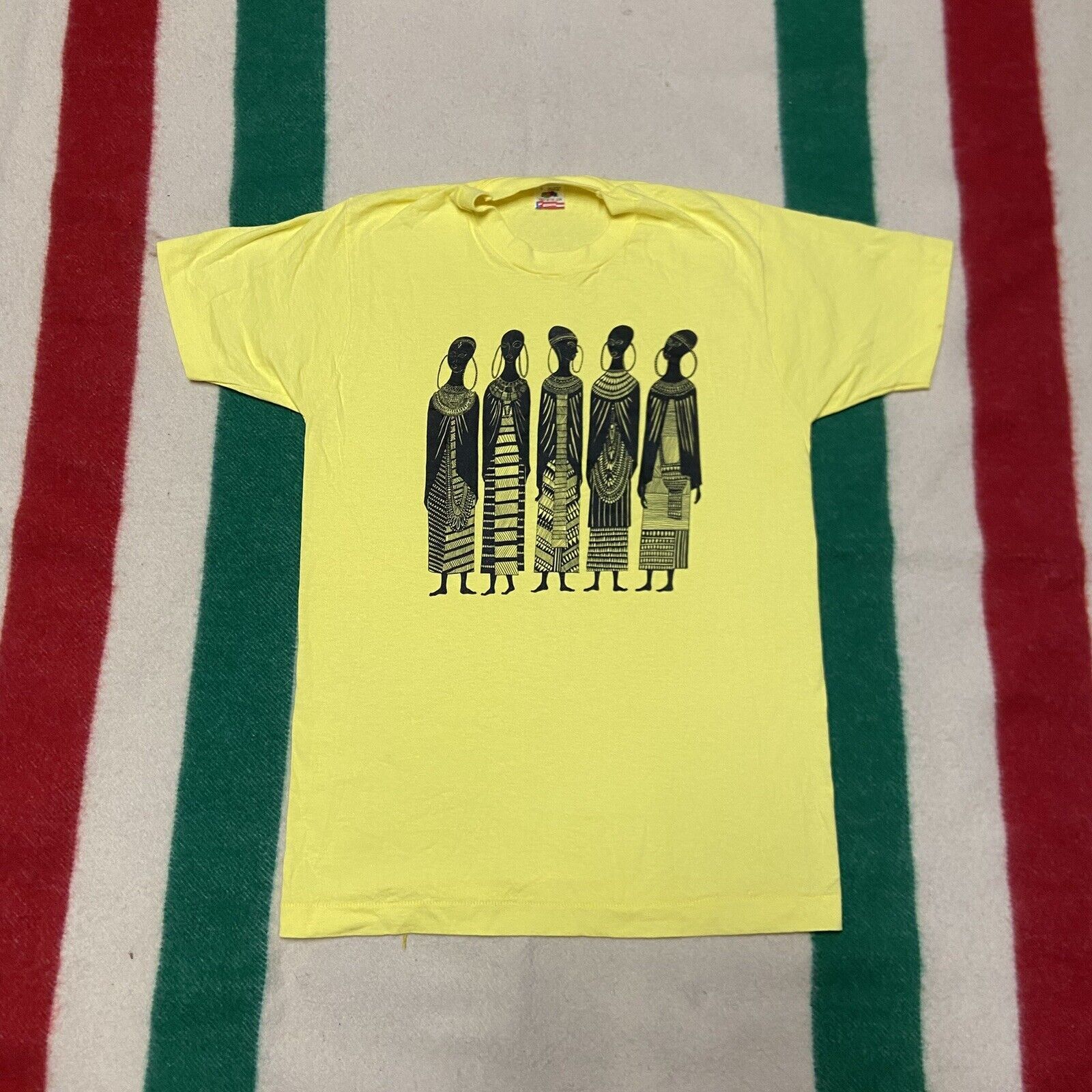 Vintage Maasai Women Shirt Men's L Heidi Lange Art Africa Kenya Yellow Cotton gallery