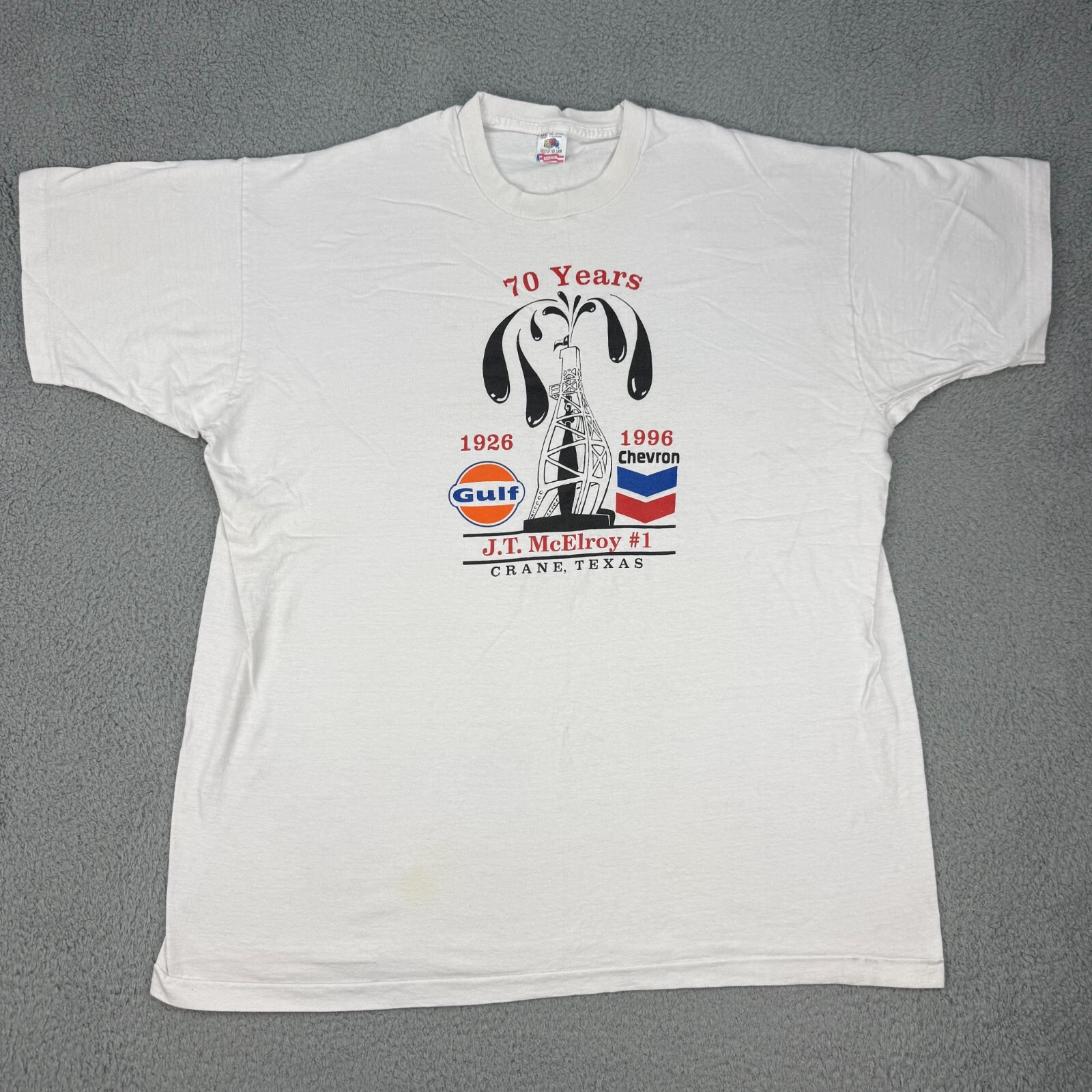 Vintage Texas Oil Shirt Adult 3XL White Gulf Chevron JT McElroy Crane TX