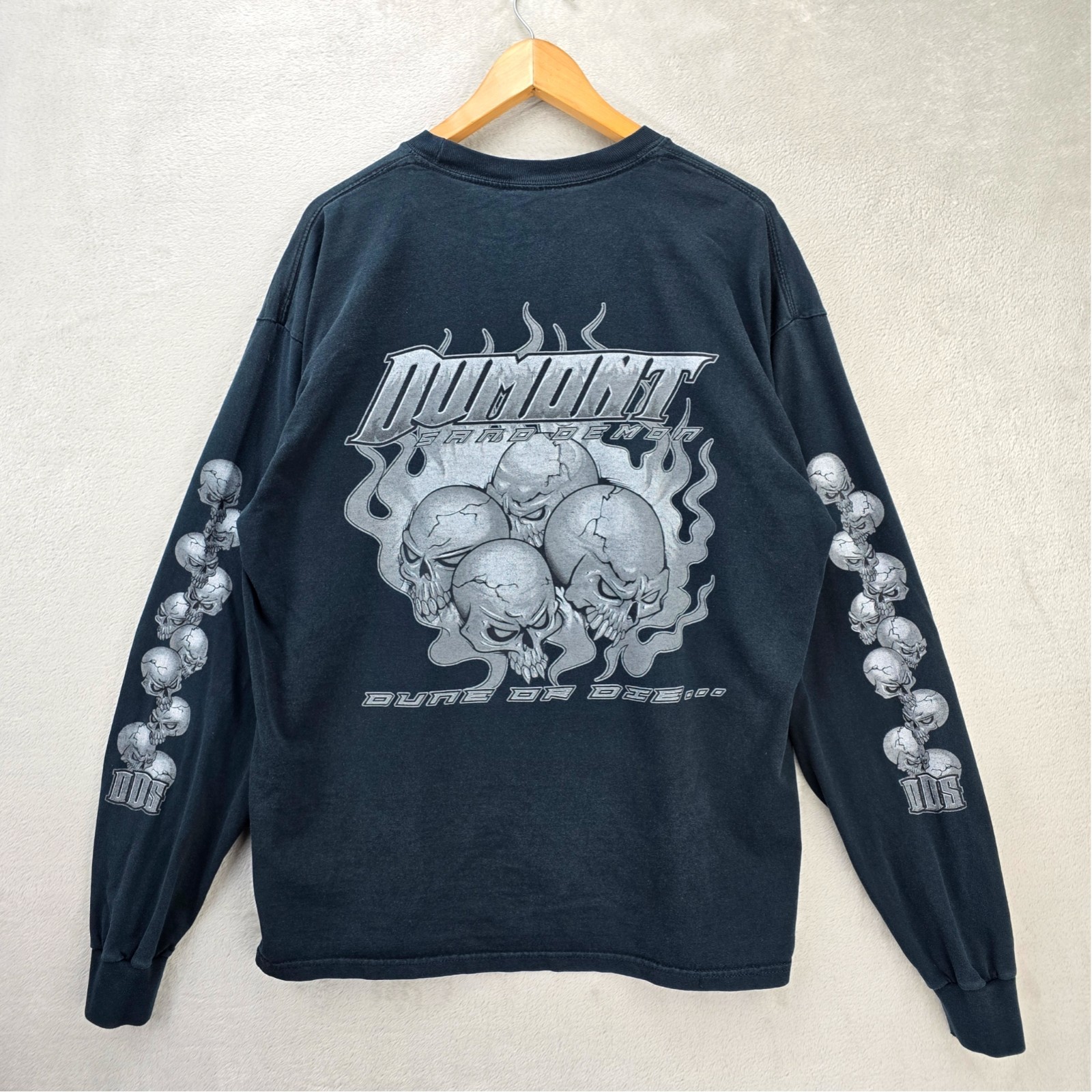 Vintage Dumont Sand Demon Long Sleeve Shirt XL Dune Or Die Skull Flames Y2K