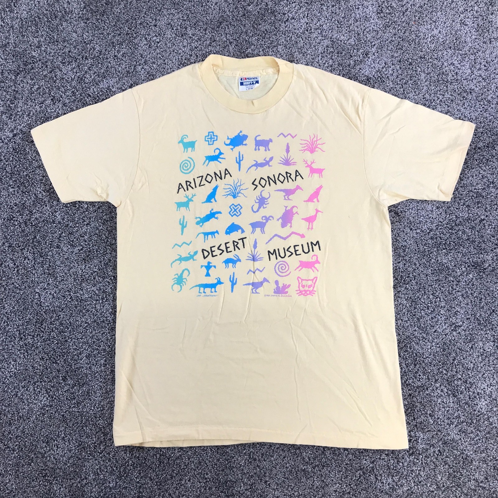 Vintage Arizona Sonora Desert Museum Shirt Mens Large Yellow Graphic Tee USA