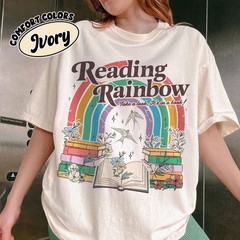 Retro Rainbow Book Lover Shirt, Librarian Teacher Reading Tee Gift