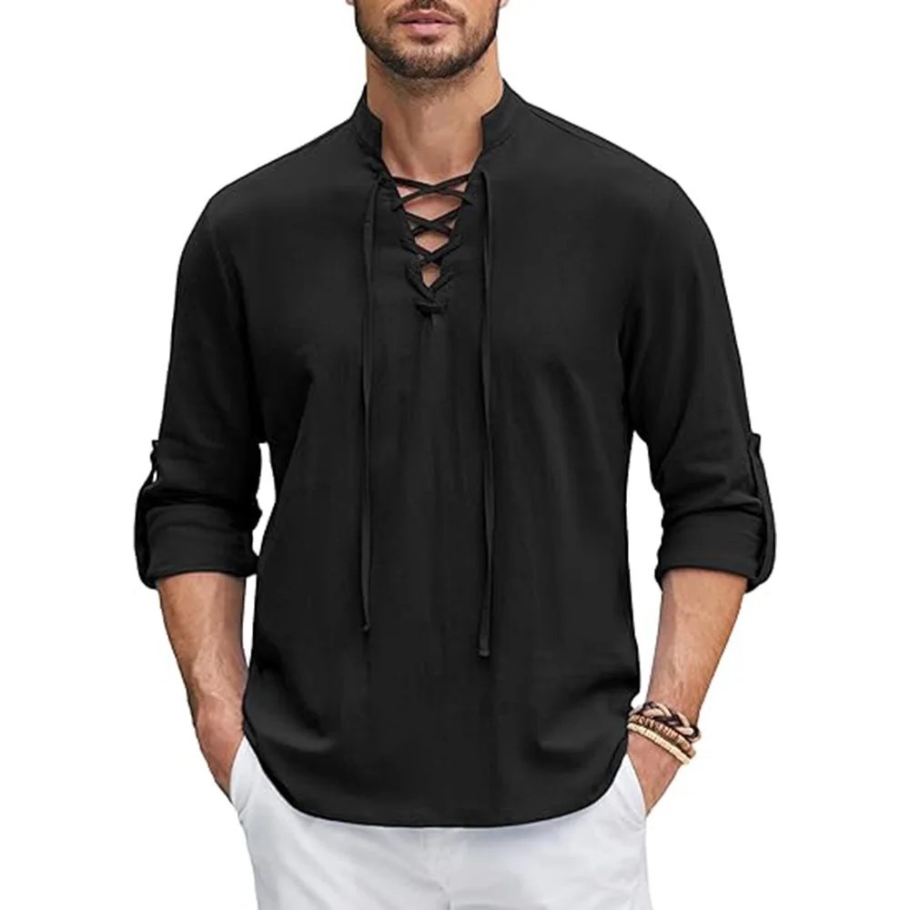 Men’s Renaissance Cotton Linen Shirt Long Sleeve Gothic T-shirt Tee Summer Gift gallery