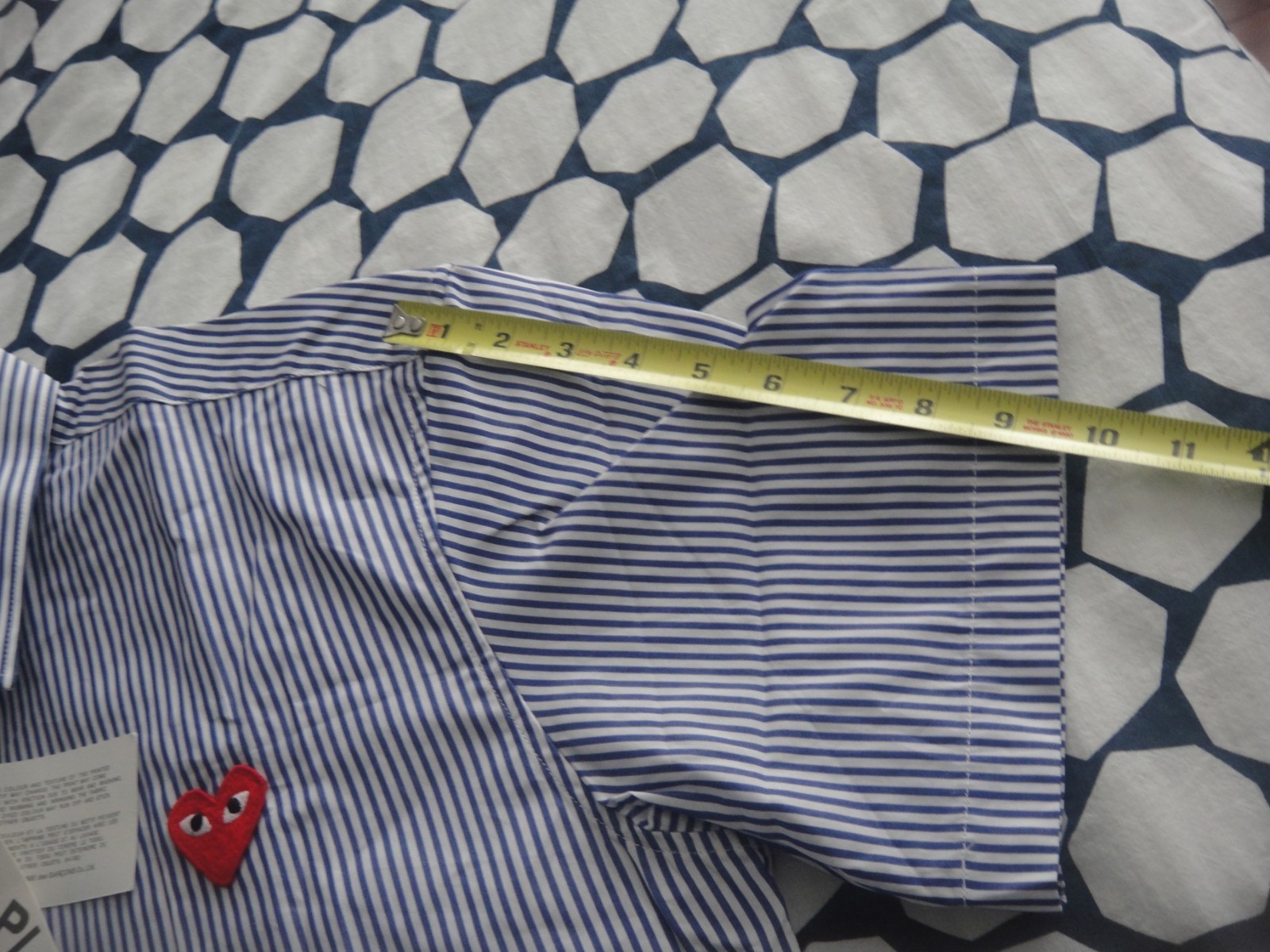 COMME des GARCONS Play Men's Short Sleeve Shirt Blue Color RED Heart Size L ,NWT gallery
