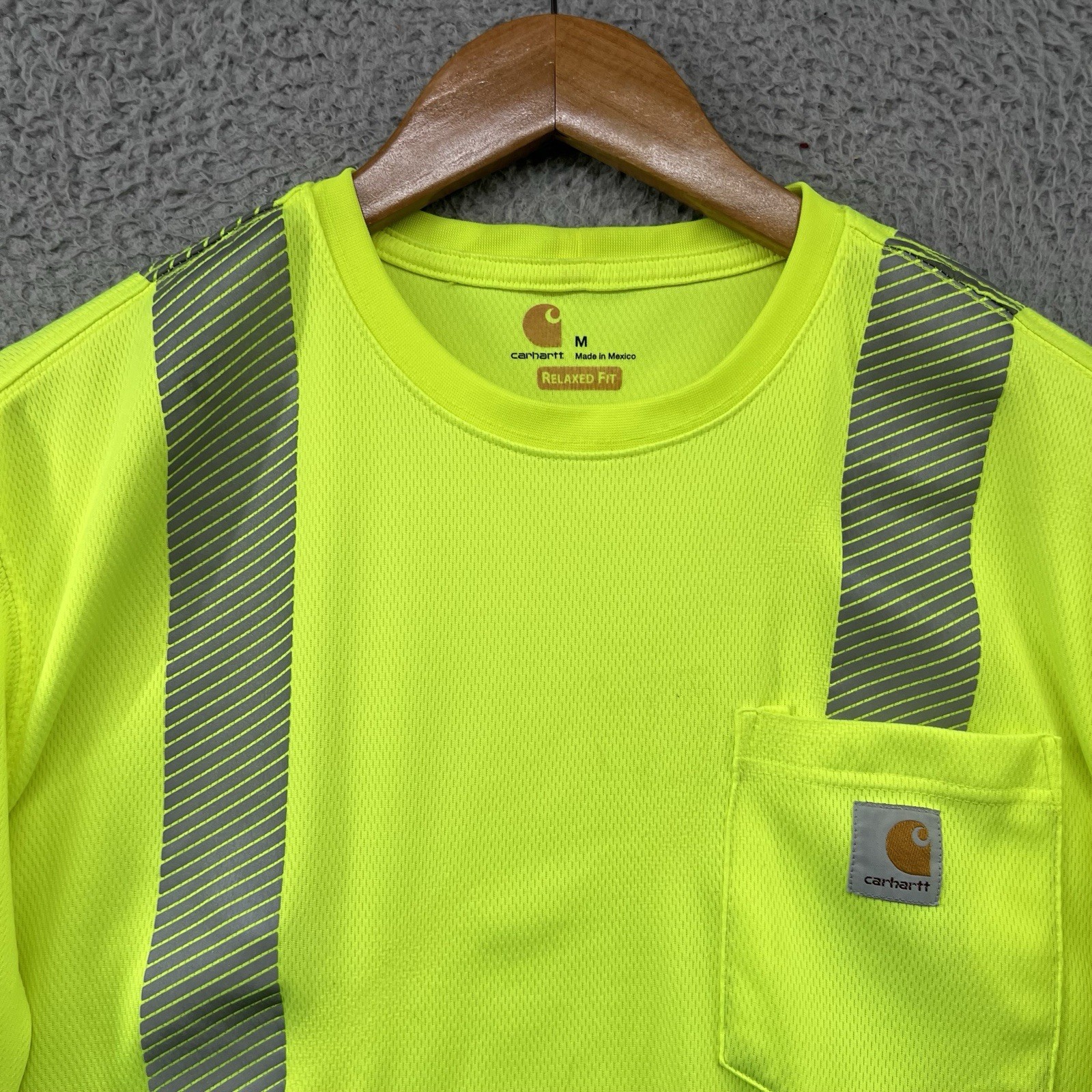 Carhartt Reflective Shirt Mens Medium Neon Yellow Pocket T High Visibility Work gallery