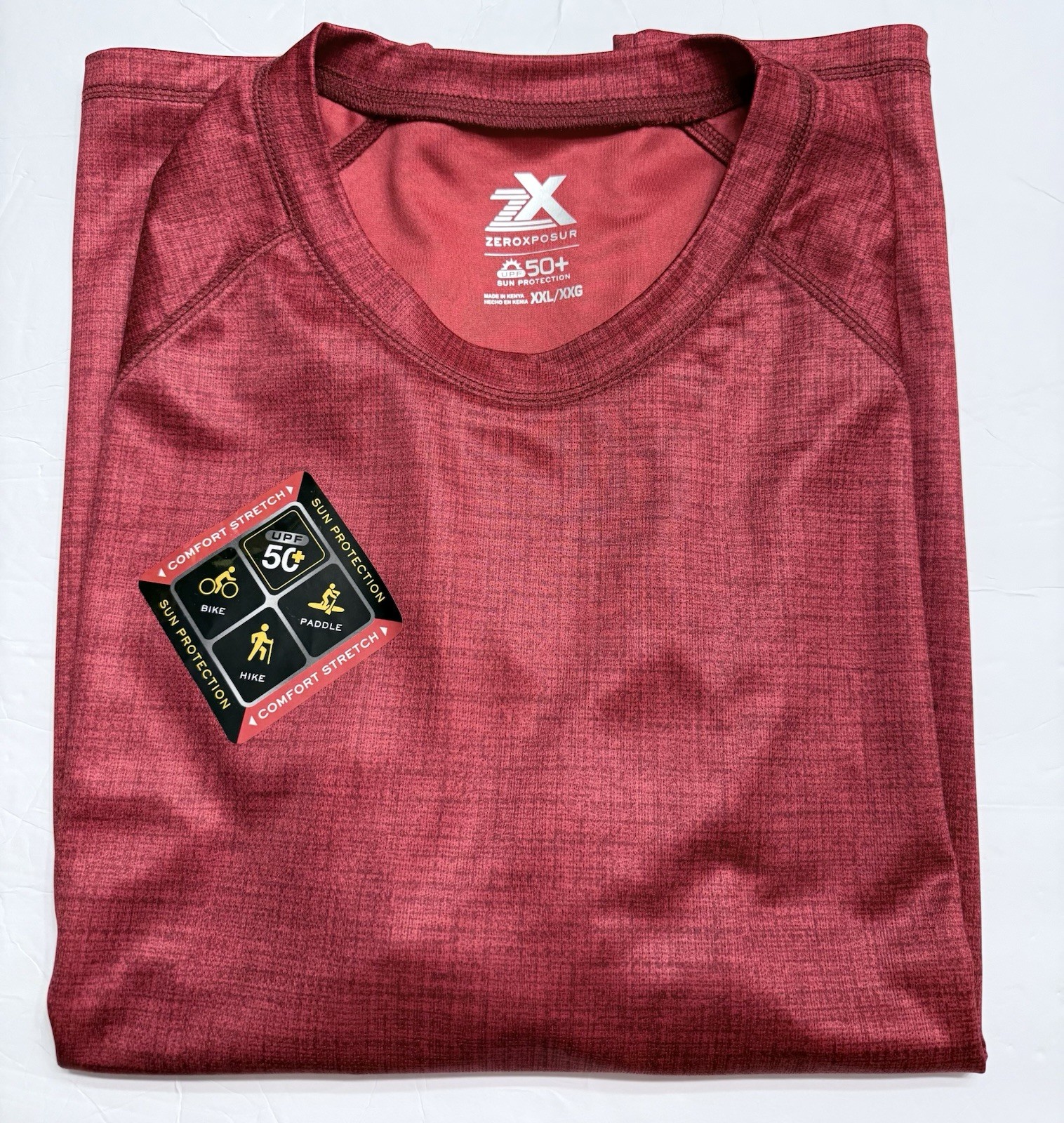 ZeroXposur Men’s XXL Rash Guard Tee UPF 50 Deep Red Quick Dry NWT gallery