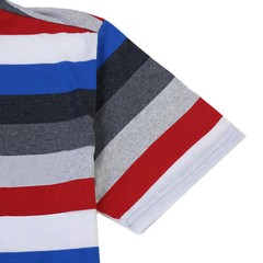 Men’s Classic Striped Short Sleeve Crew Neck Pocket Tee T-shirt Grey Red