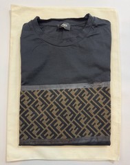 Fendi Men’s T-Shirt FF Panel Black Brown – Size L (Fits M) – Authentic