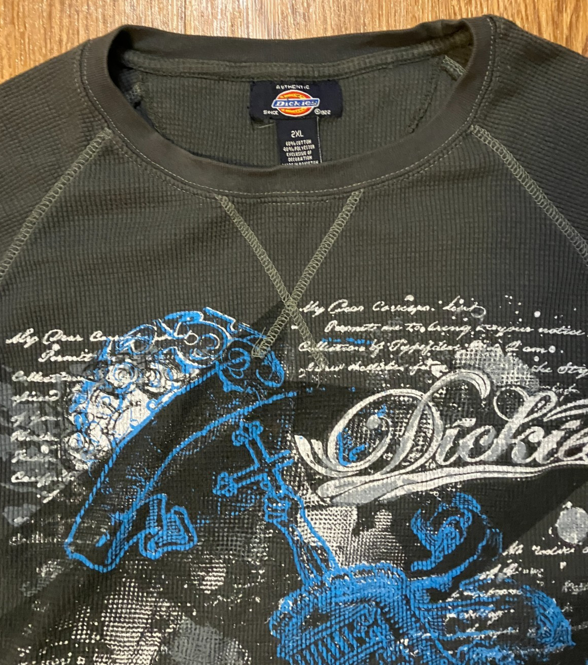 Vintage Y2K Dickies Thermal Long Sleeve Graphic Print Shirt Dark Gray Men’s 2XL gallery