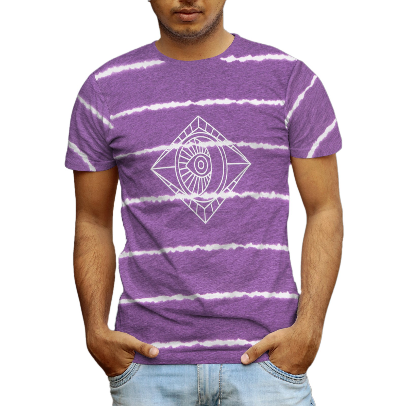 Beautiful Giant Mens Devil’s Eye Fashion Striped T-shirt Crew Neck Sportwear Tee