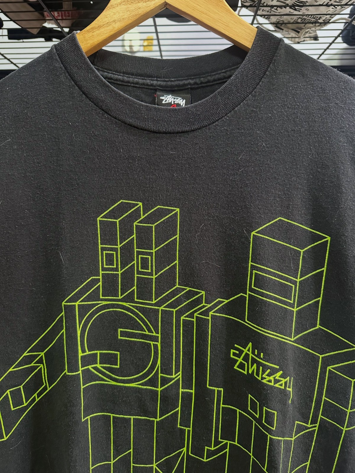 Stussy x Delta Giant Robot T-Shirt Black Neon Green Size S Graphic Tee gallery