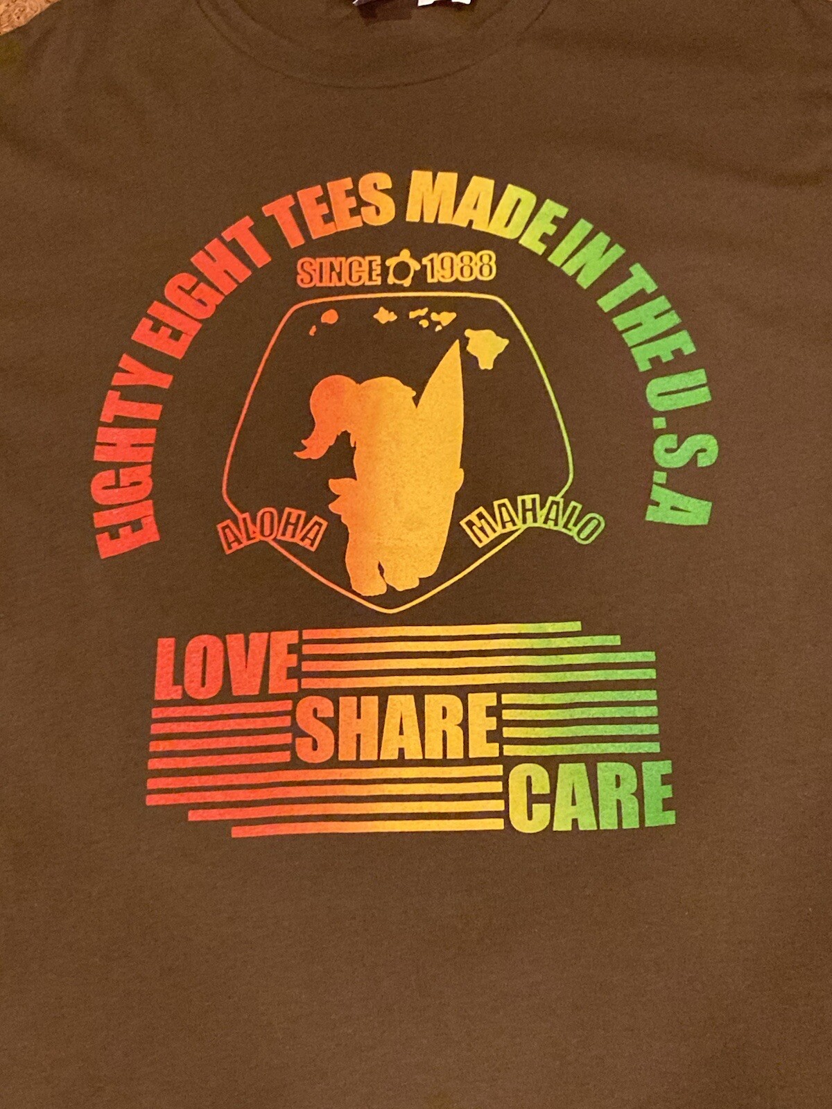88 Tees Mens large Hawaiian Brown T shirt Size L Streetwear 88 hawaii USA love
