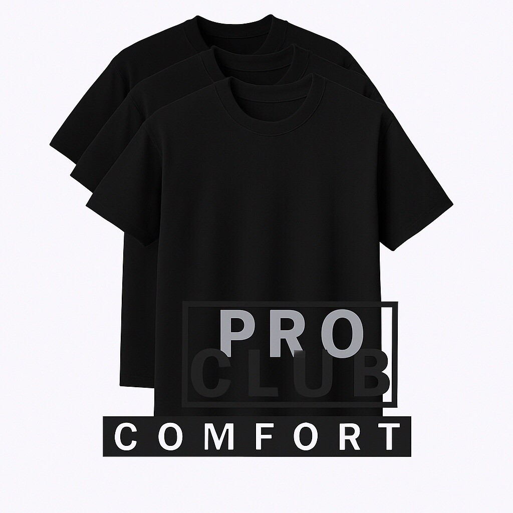 3 PACK PRO CLUB COMFORT T-SHIRT MENS BLACK &WHITE PLAIN BASIC S-3XL gallery