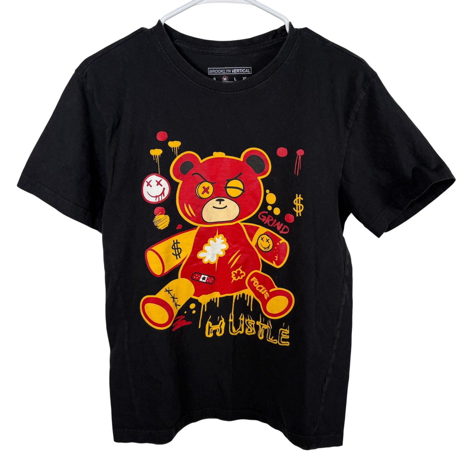 Brooklyn Vertical Graphic T-Shirt Mens M Black Red Teddy Bear Streetwear Skater gallery