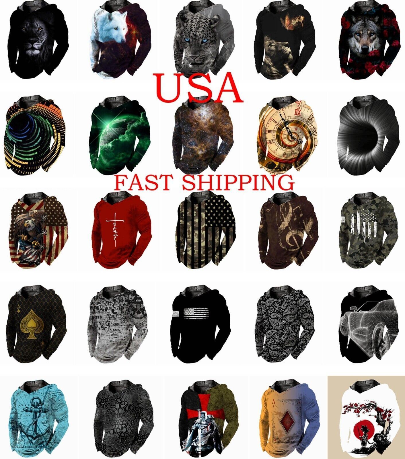 Mens Hoodie Hooded T Shirt Novelty Long Sleeve Graphic Camiseta Soft LightWeight