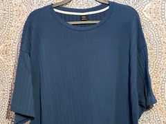 Manfinity Mens Textured Knit Navy Blue Short Sleeve Crew Neck T-Shirt Size L