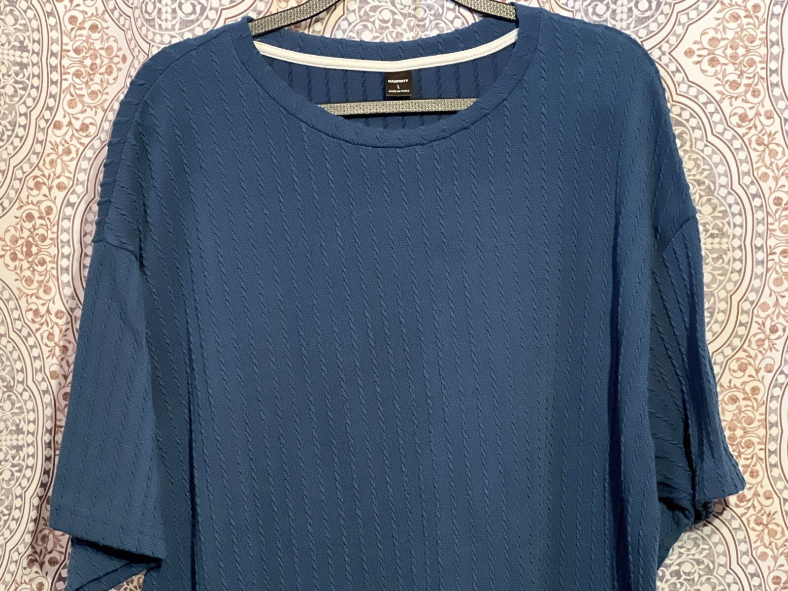 Manfinity Mens Textured Knit Navy Blue Short Sleeve Crew Neck T-Shirt Size L gallery