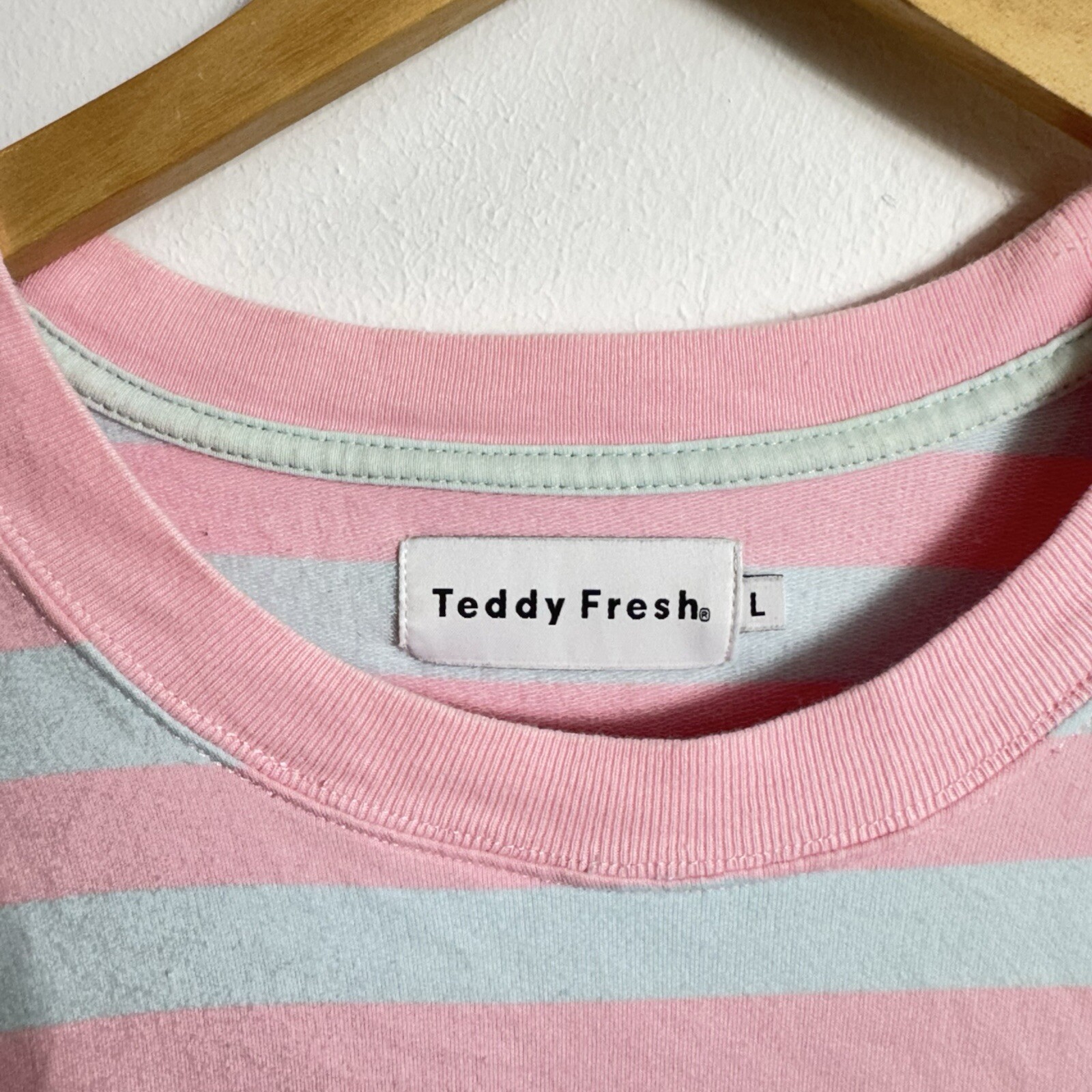 Teddy Fresh Striped Pink and Green Cotton Tee Shirt Size Men’s Large gallery