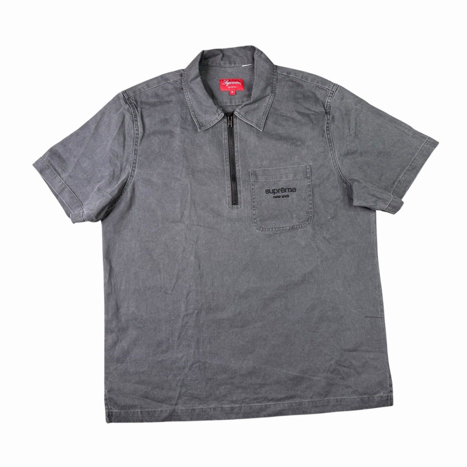 SS16 Supreme Twill Half Zip Short Sleeve Faded Black Polo Shirt Adult Sz Medium