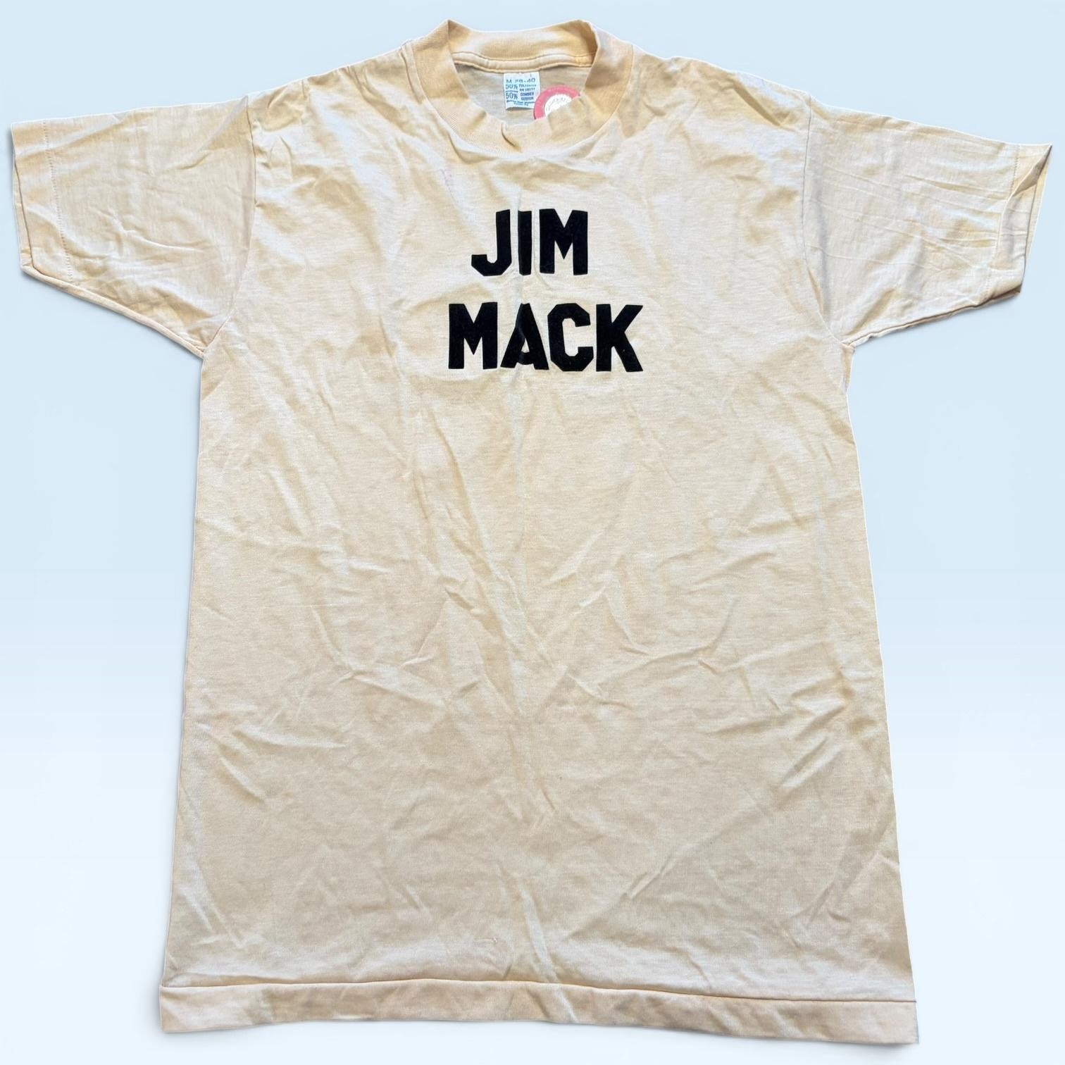 Vintage 60s Jim Mack Shirt Mens M Beige Edison Council Political T-Shirt Flocked