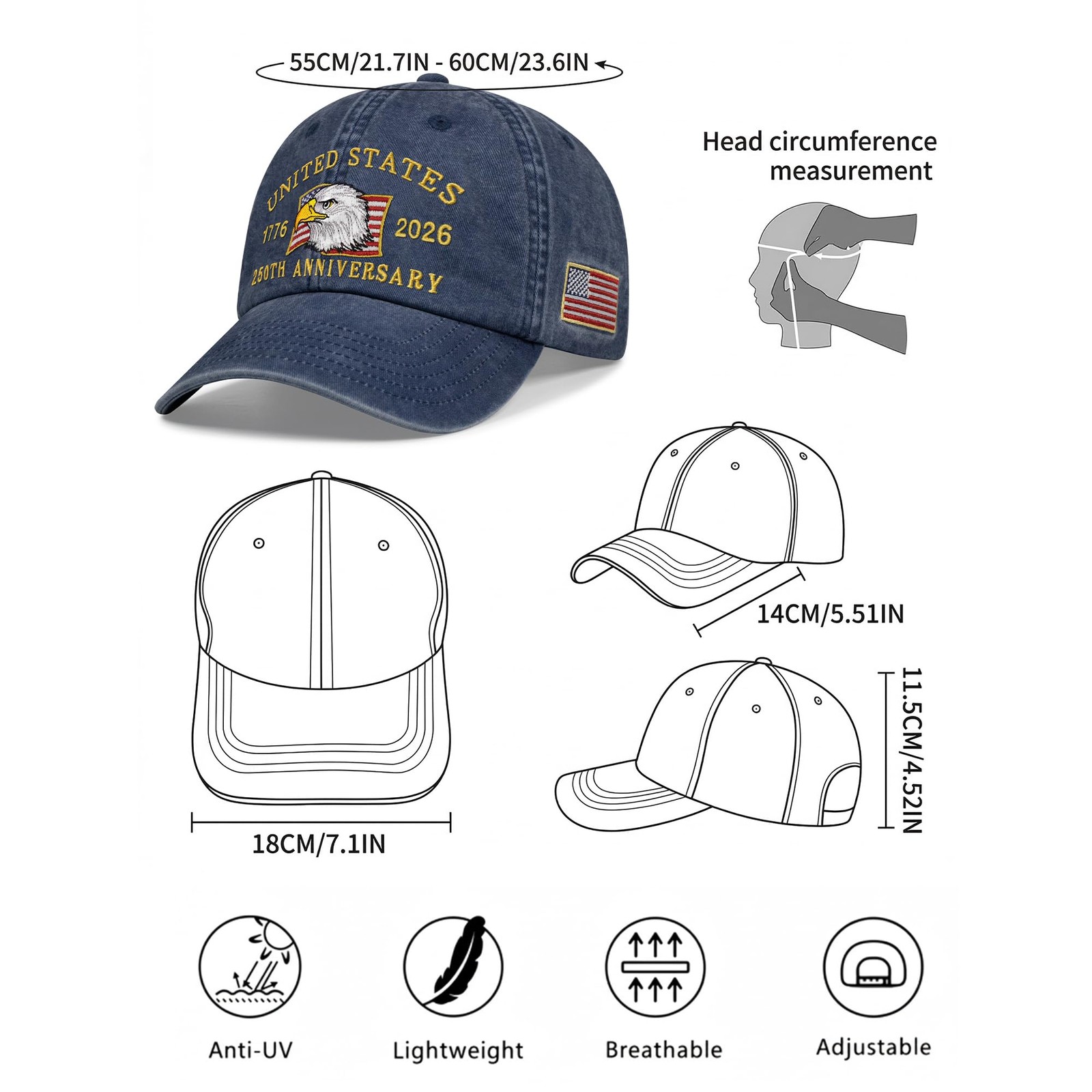 250 Anniversary USA Hat,United States of America 250th Anniversary Cap,US Pat... gallery