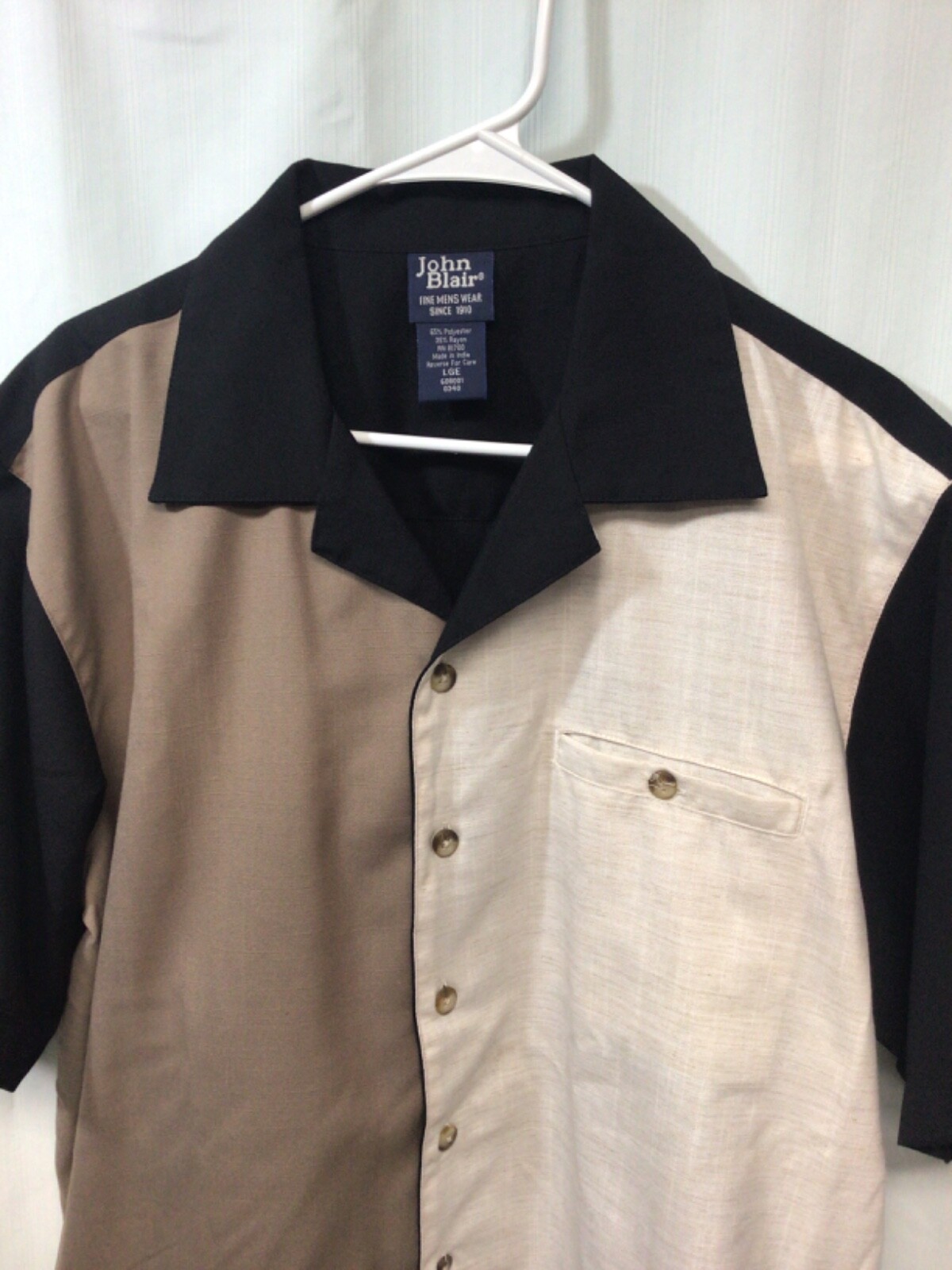 John Blair Beige/Tan/Black Large Hawaiian Style Rayon Blend Shirt Sleeve ShirtB6 gallery